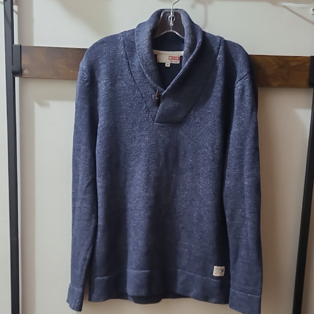 Blue Turtleneck Sweater with Ribbed Cuffs